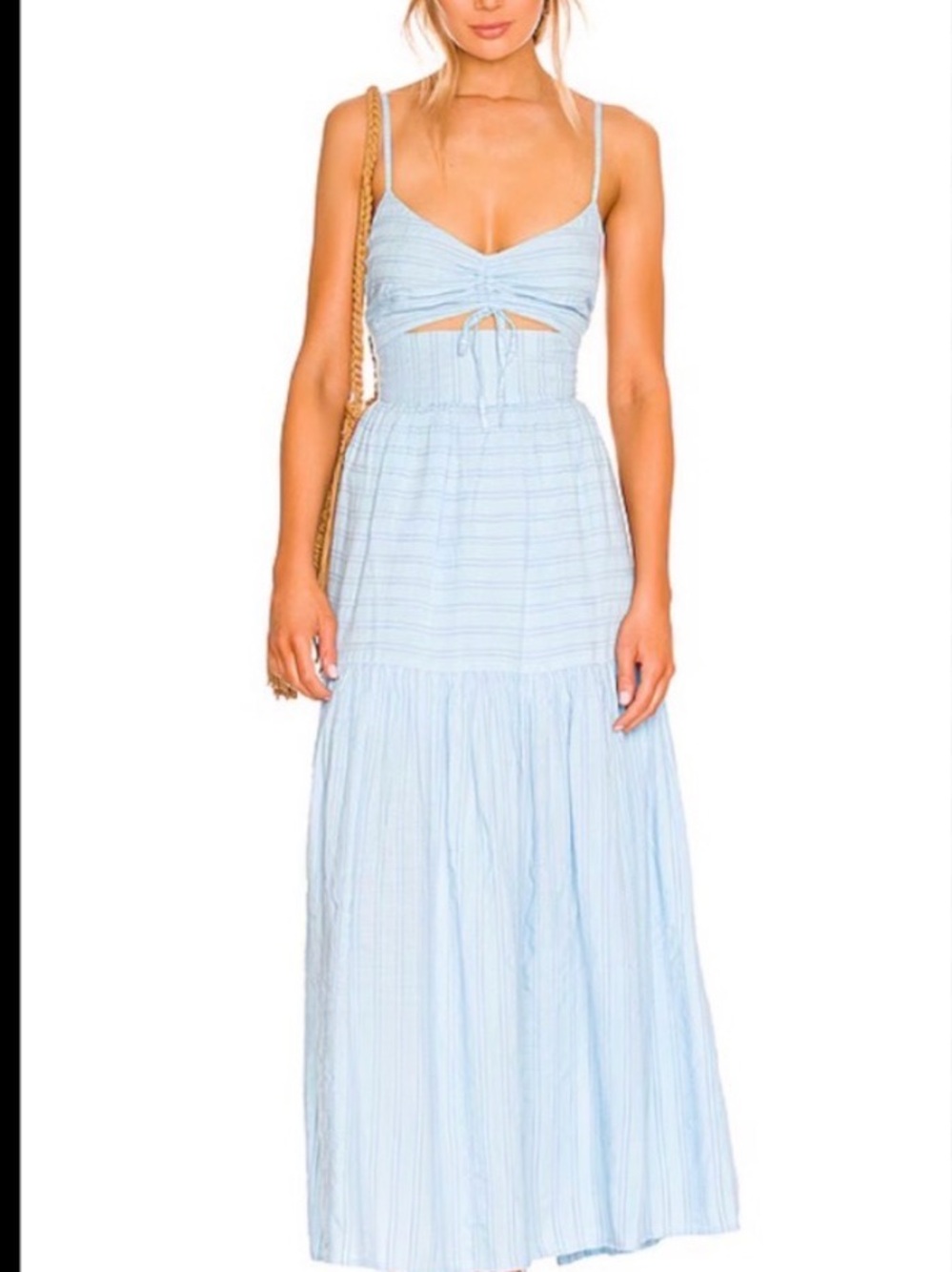 l*space Light Blue Striped Maxi Dress with Tie Front Cutout